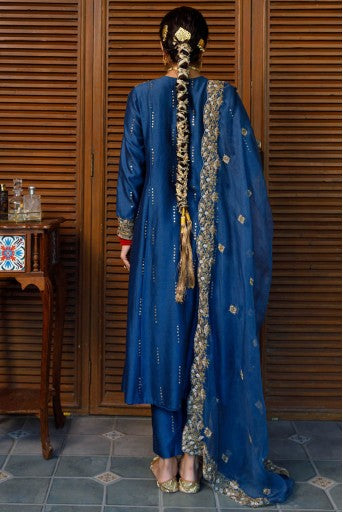 Ruksaan Navy Embroidred Yoke Kurta And Pant With Dupatta